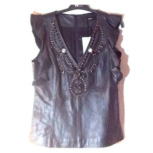 Uterque, leather sleeveless black top